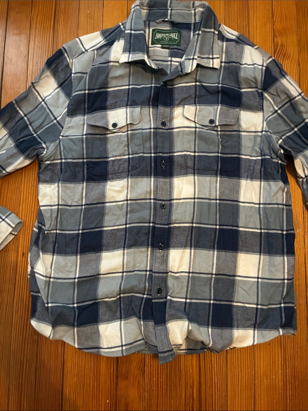 American Eagle Blue & White Plaid flannel Shirt